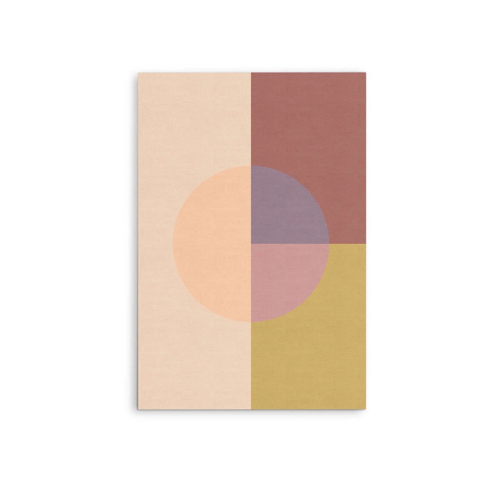Peach 36 pastel geometric stretched canvas print featuring a soft peach circle and muted terracotta lavender panels