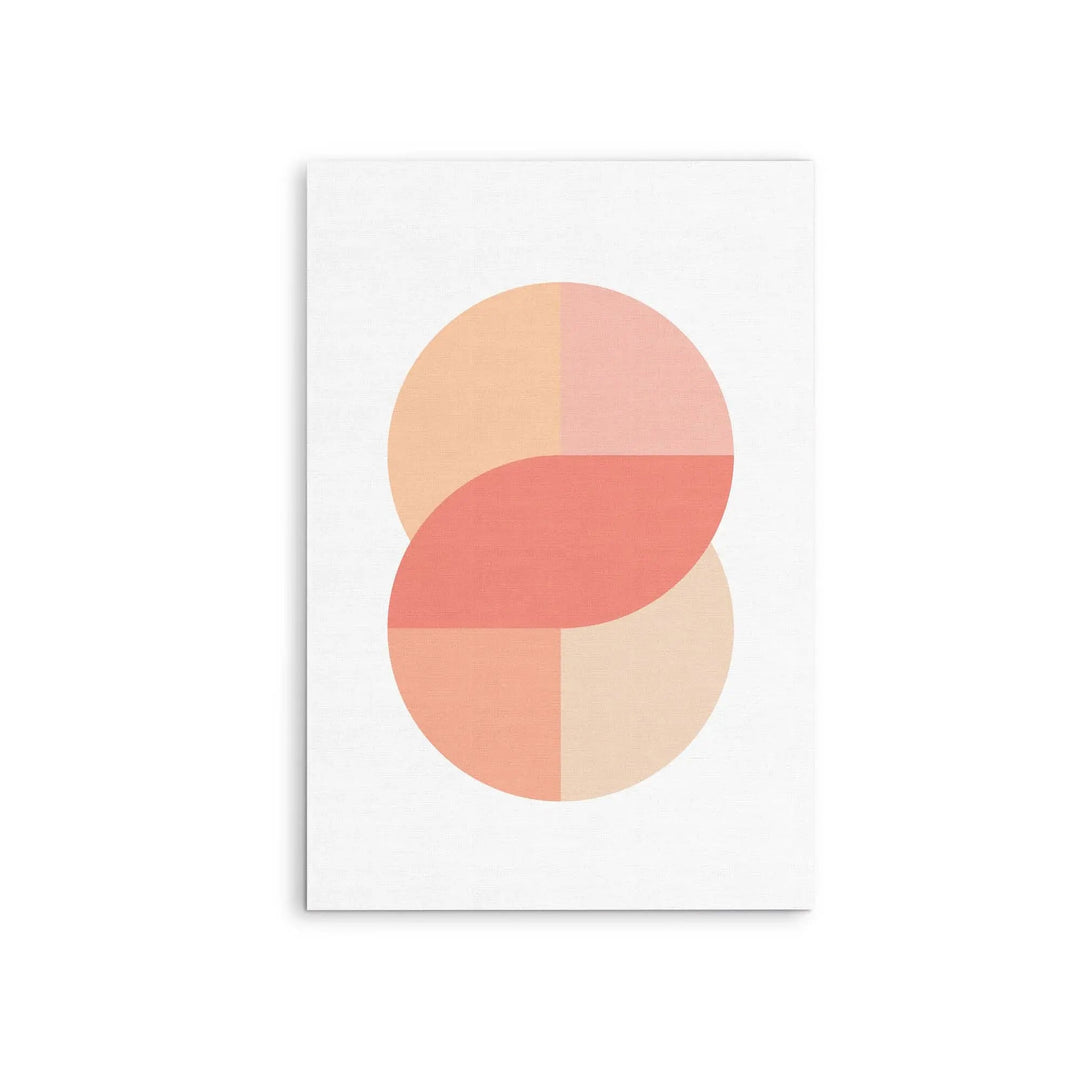 Peach 41 pastel geometric stretched canvas print featuring overlapping peach and coral circles on a white background