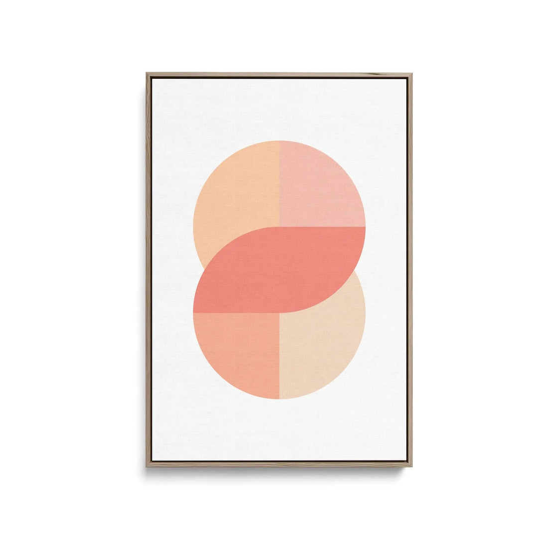 Minimalist pastel geometric stretched canvas print with overlapping peach and coral circles on white background