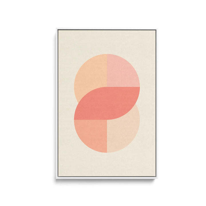 Minimalist abstract peach and coral geometric circles on cream background in black frame pastel geometric fine art print
