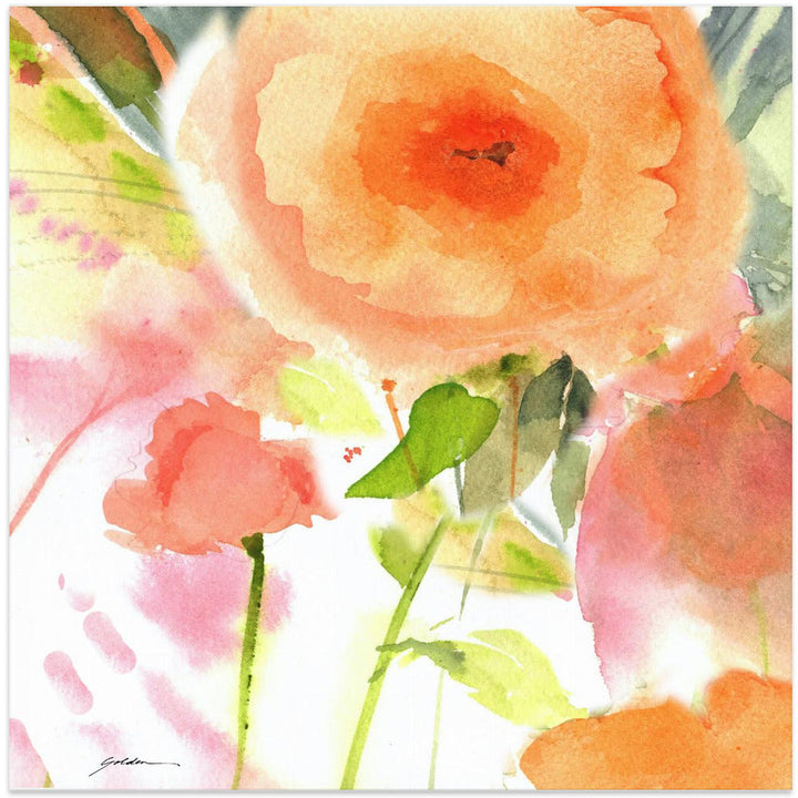 Peach Fusion Watercolor - Square Stretched Canvas, Poster or Fine Art Print I Heart Wall Art