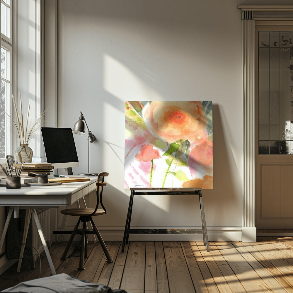 Peach Fusion Watercolor - Square Stretched Canvas, Poster or Fine Art Print I Heart Wall Art