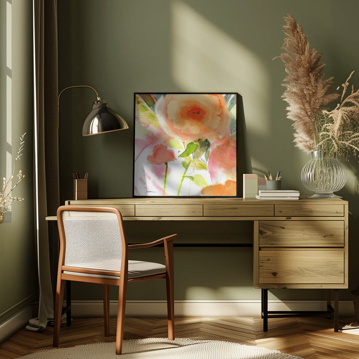Peach Fusion Watercolor - Square Stretched Canvas, Poster or Fine Art Print I Heart Wall Art