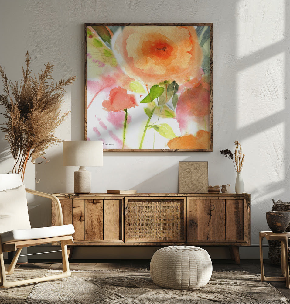 Peach Fusion Watercolor - Square Stretched Canvas, Poster or Fine Art Print I Heart Wall Art