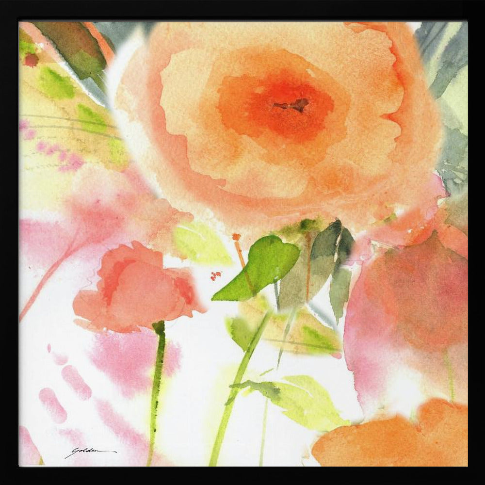 Peach Fusion Watercolor - Square Stretched Canvas, Poster or Fine Art Print I Heart Wall Art