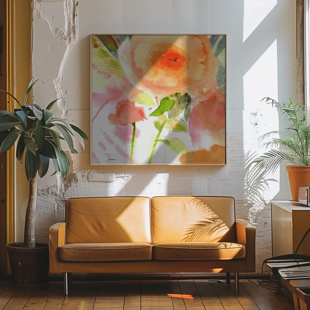 Peach Fusion Watercolor - Square Stretched Canvas, Poster or Fine Art Print I Heart Wall Art