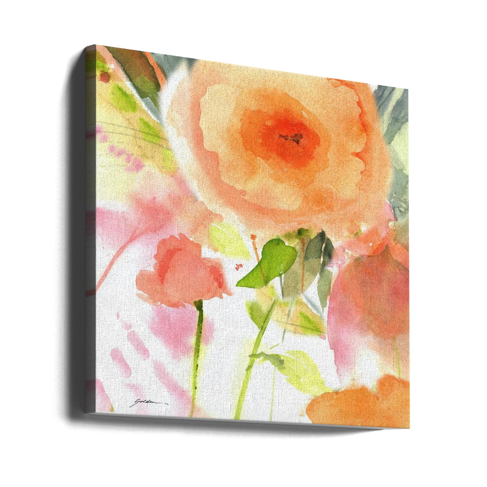 Peach Fusion Watercolor - Square Stretched Canvas, Poster or Fine Art Print I Heart Wall Art