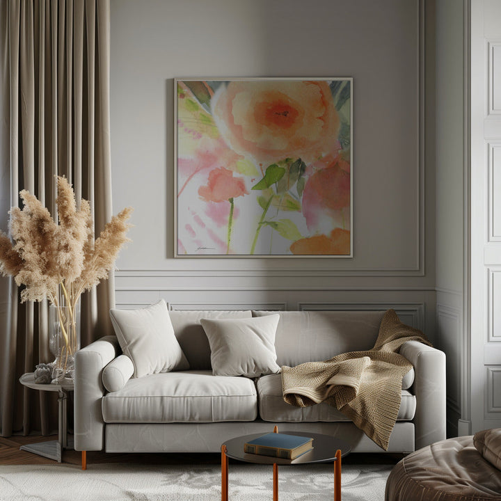 Peach Fusion Watercolor - Square Stretched Canvas, Poster or Fine Art Print I Heart Wall Art
