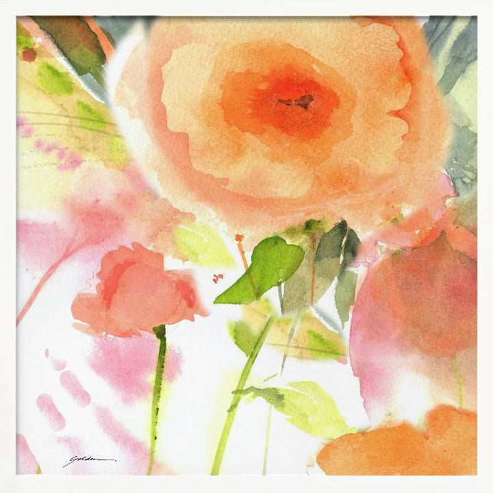 Peach Fusion Watercolor - Square Stretched Canvas, Poster or Fine Art Print I Heart Wall Art