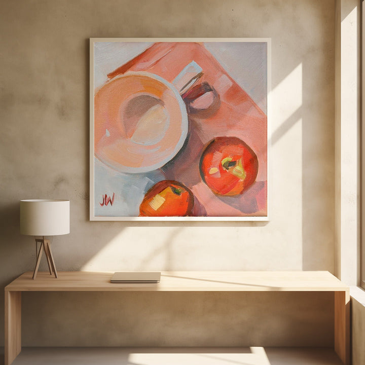 Peach Tea Cup - Square Stretched Canvas, Poster or Fine Art Print I Heart Wall Art