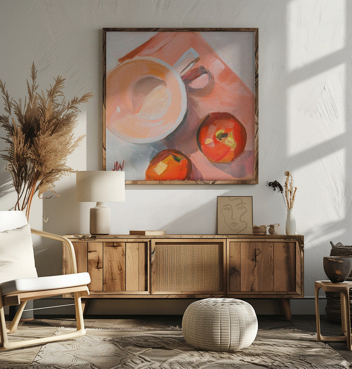 Peach Tea Cup - Square Stretched Canvas, Poster or Fine Art Print I Heart Wall Art