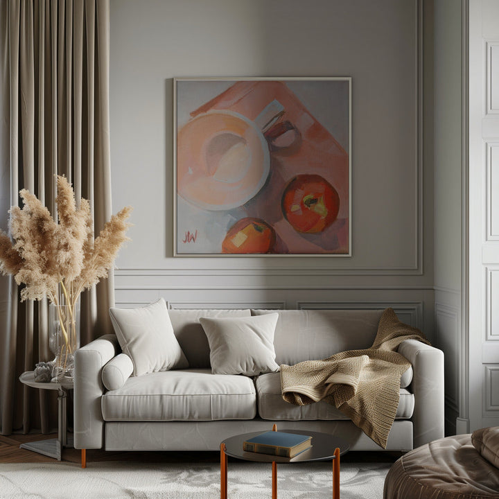 Peach Tea Cup - Square Stretched Canvas, Poster or Fine Art Print I Heart Wall Art