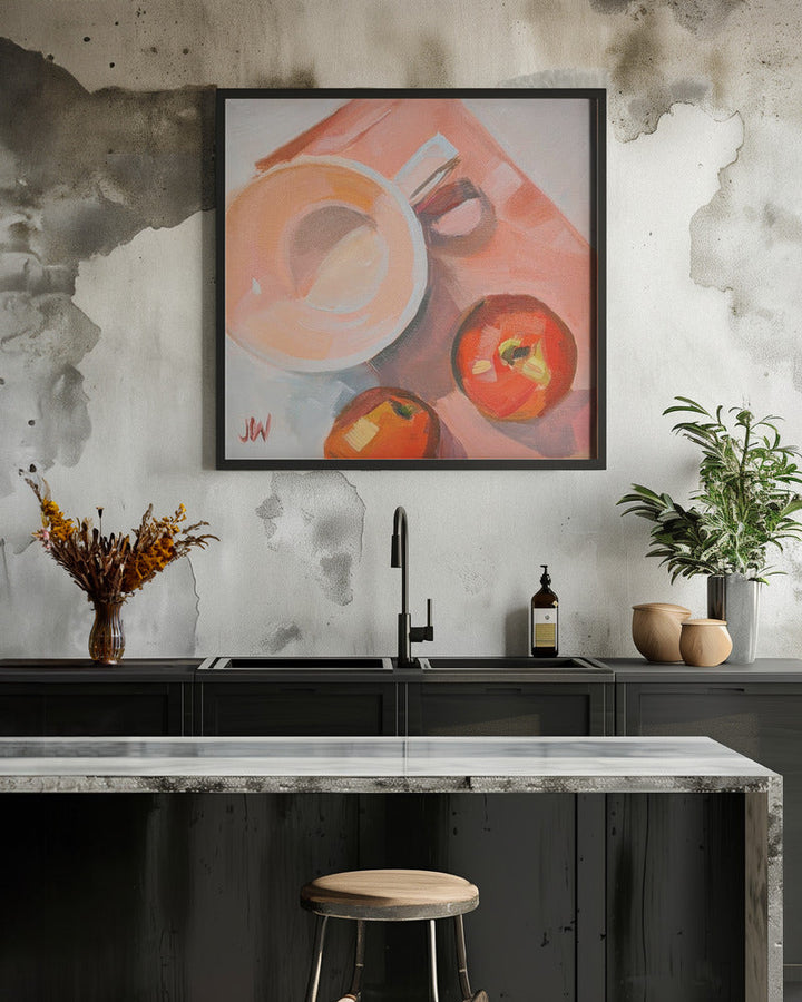 Peach Tea Cup - Square Stretched Canvas, Poster or Fine Art Print I Heart Wall Art