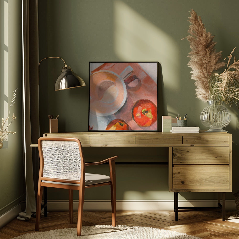 Peach Tea Cup - Square Stretched Canvas, Poster or Fine Art Print I Heart Wall Art