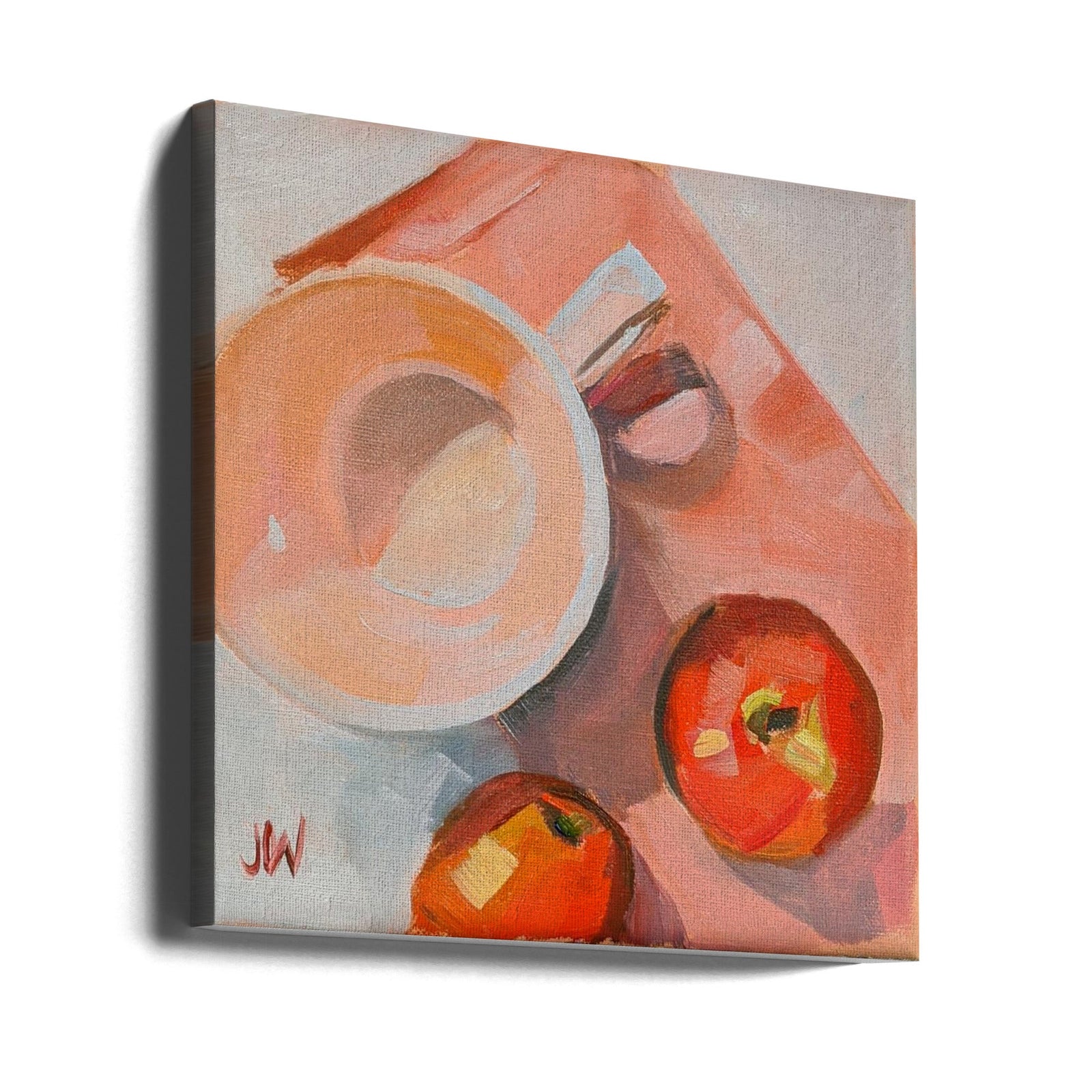Peach Tea Cup - Square Stretched Canvas, Poster or Fine Art Print I Heart Wall Art