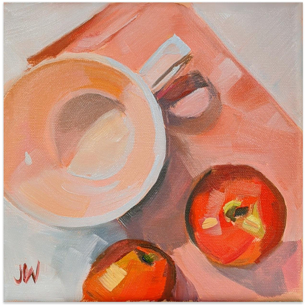 Peach Tea Cup - Square Stretched Canvas, Poster or Fine Art Print I Heart Wall Art