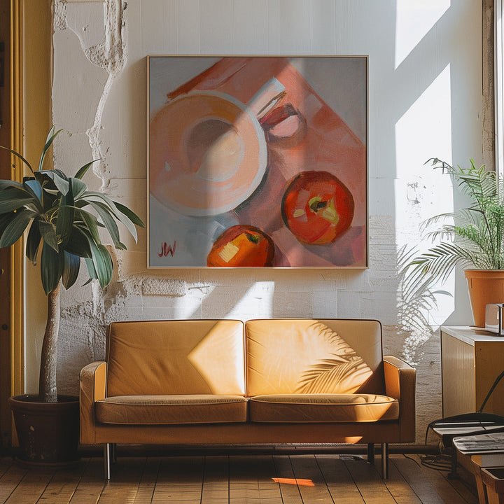 Peach Tea Cup - Square Stretched Canvas, Poster or Fine Art Print I Heart Wall Art