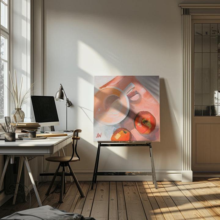 Peach Tea Cup - Square Stretched Canvas, Poster or Fine Art Print I Heart Wall Art