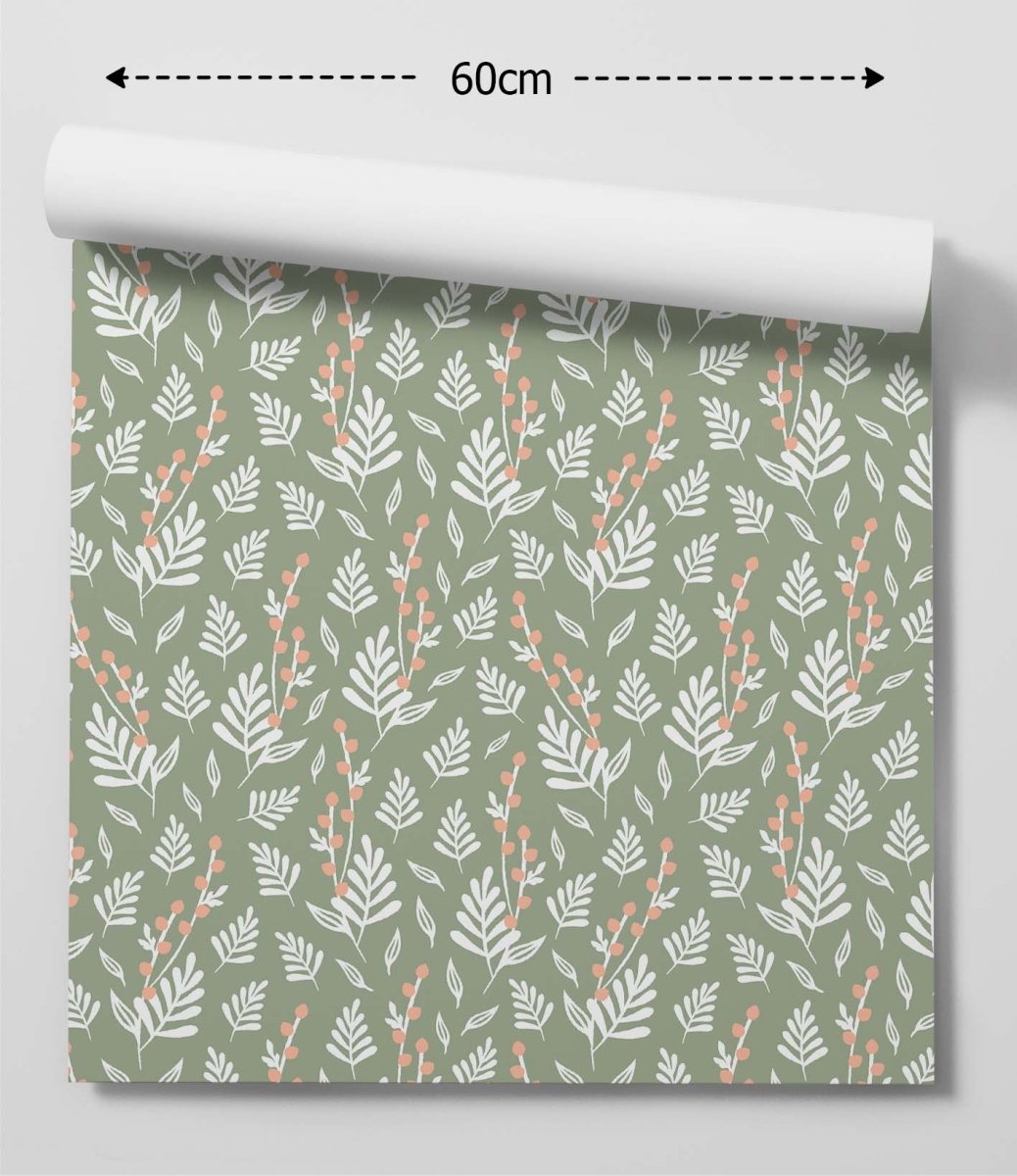 Peachy Floral' in GREEN - Removable Wallpaper - I Heart Wall Art - Poster Print, Canvas Print or Framed Art Print