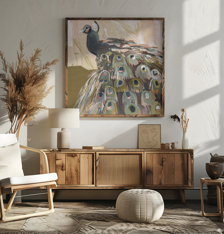 Peacock Olive - Square Stretched Canvas, Poster or Fine Art Print I Heart Wall Art