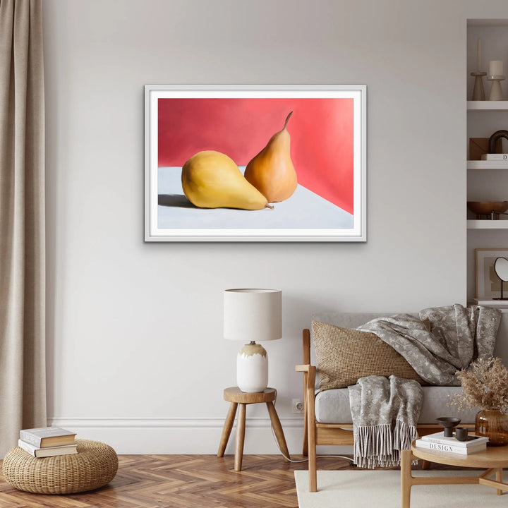 Pears On Red - Colourful Still Life of Pears against a Red Background - Canvas or Art Print - I Heart Wall Art