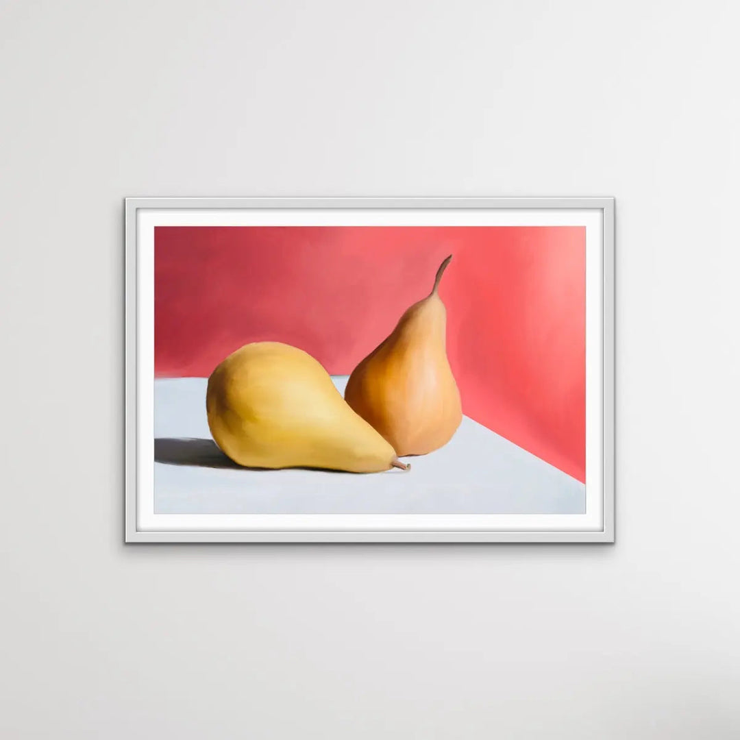 Pears On Red - Colourful Still Life of Pears against a Red Background - Canvas or Art Print - I Heart Wall Art