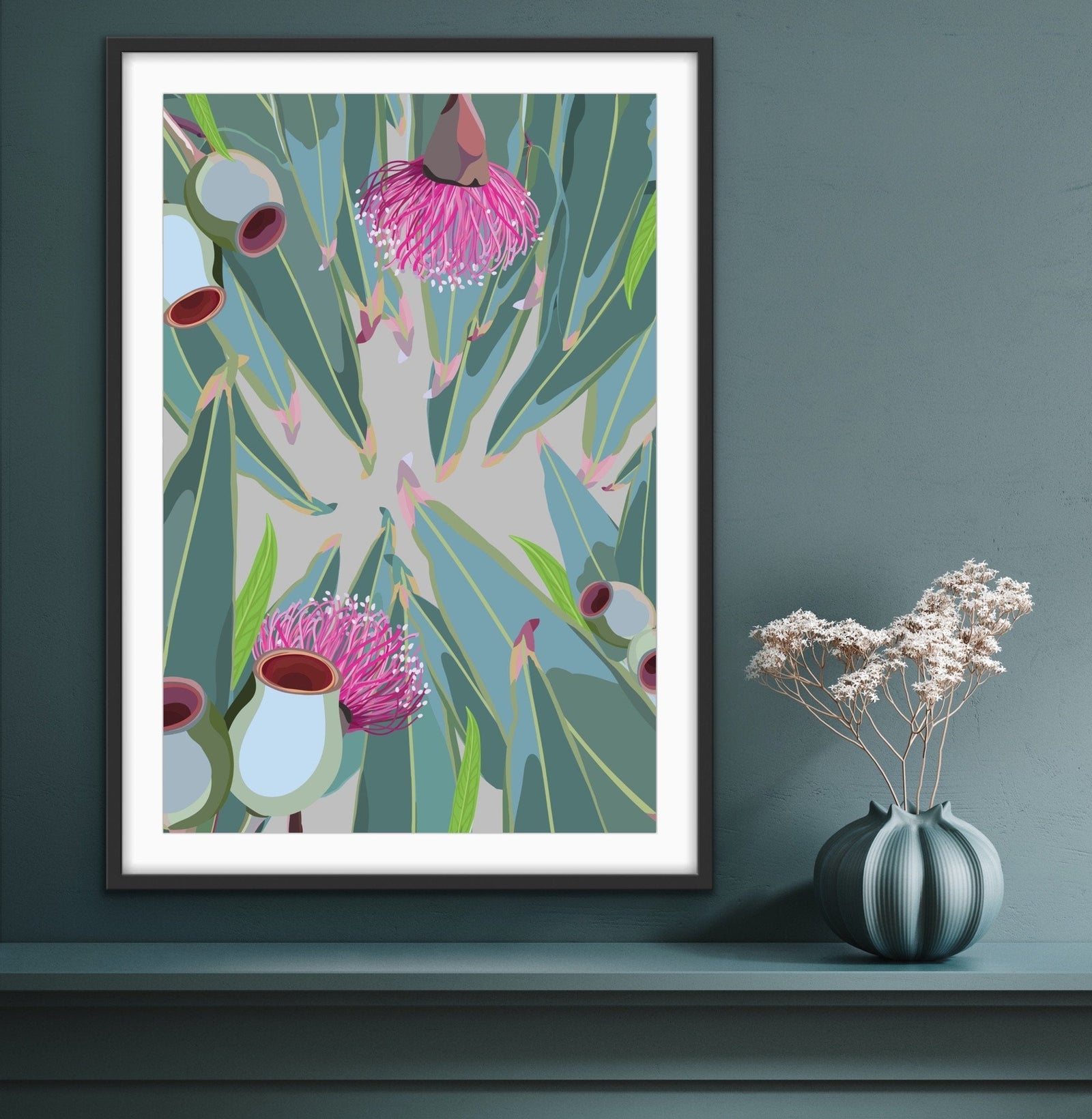 Peek Eucalyptus - Green and Grey Australian Nature Gum Leaf Blossom Print on Canvas or Paper - Nature Wall Art - I Heart Wall Art