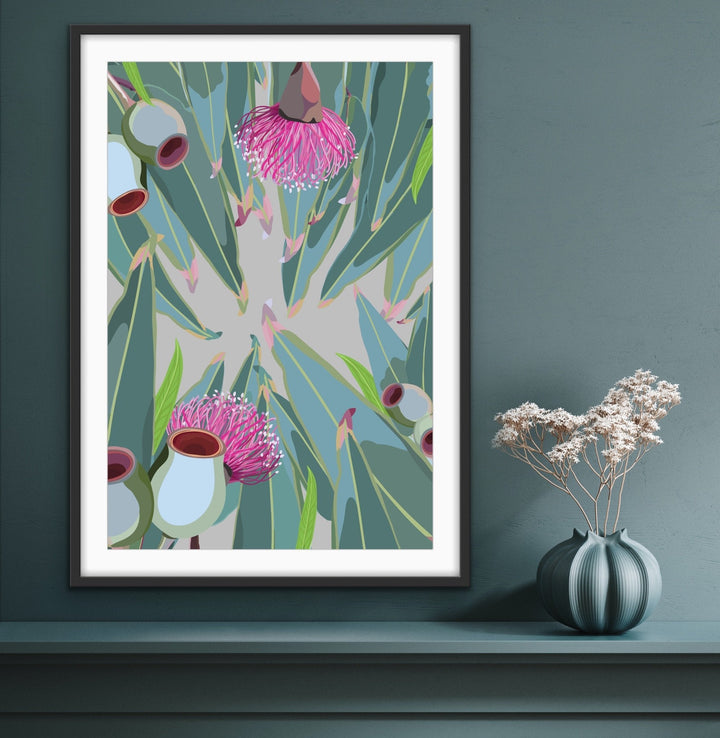 Peek Eucalyptus - Green and Grey Australian Nature Gum Leaf Blossom Print on Canvas or Paper - Nature Wall Art - I Heart Wall Art