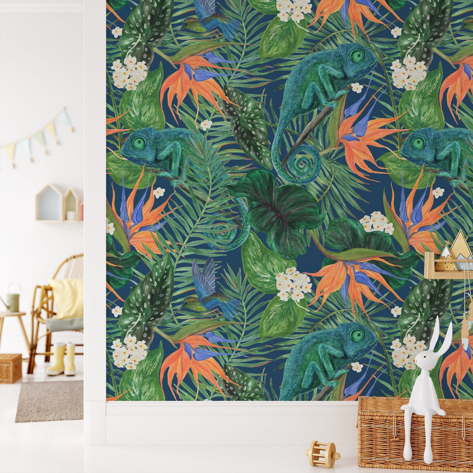 Peekaboo Chameleon- Chameleon in Jungle Kids Room Wallpaper I Heart Wall Art Australia 