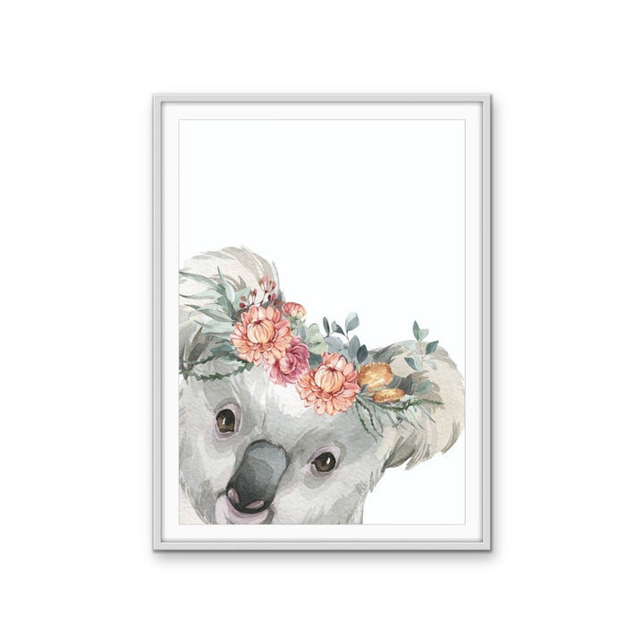 Peeking Koala Flower Crown - Australian Native Animal Stretched Canvas or Wall Art Print - I Heart Wall Art - Poster Print, Canvas Print or Framed Art Print