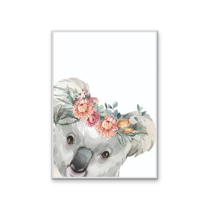 Peeking Koala Flower Crown - Australian Native Animal Stretched Canvas or Wall Art Print - I Heart Wall Art - Poster Print, Canvas Print or Framed Art Print