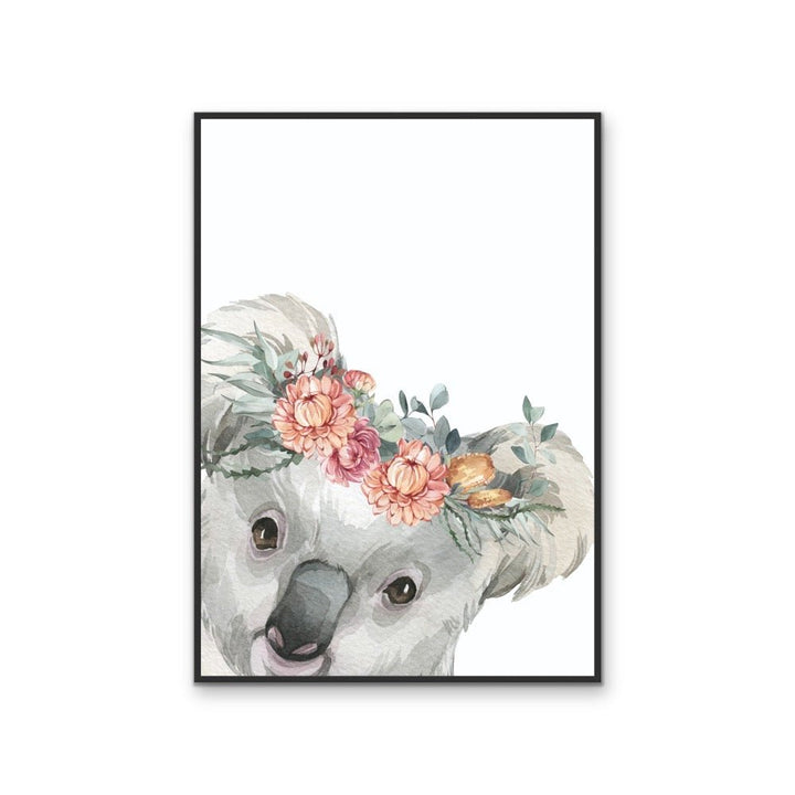 Peeking Koala Flower Crown - Australian Native Animal Stretched Canvas or Wall Art Print - I Heart Wall Art - Poster Print, Canvas Print or Framed Art Print
