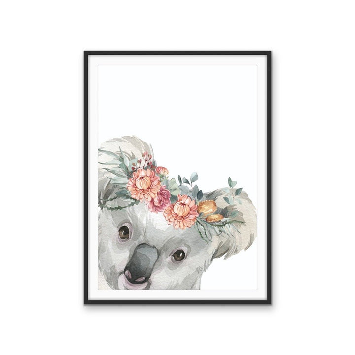 Peeking Koala Flower Crown - Australian Native Animal Stretched Canvas or Wall Art Print - I Heart Wall Art - Poster Print, Canvas Print or Framed Art Print
