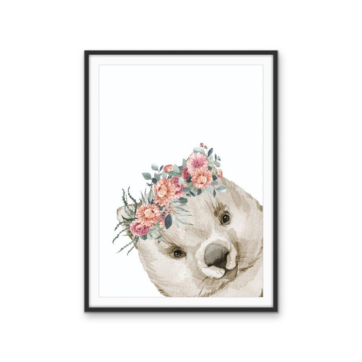 Peeking Wombat Flower Crown - Australian Native Animal Stretched Canvas or Wall Art Print - I Heart Wall Art - Poster Print, Canvas Print or Framed Art Print
