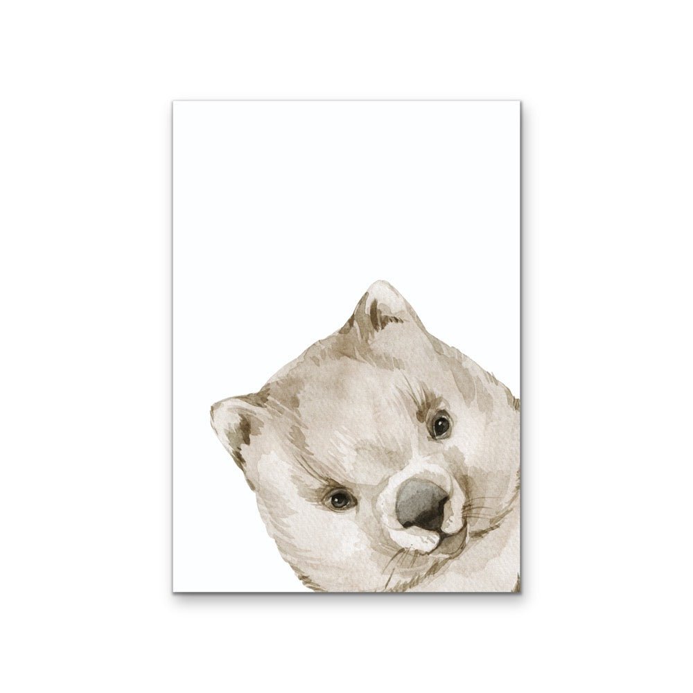 Peeking Wombat Nursery Sketch - Australian Native Animal Stretched Canvas or Wall Art Print - I Heart Wall Art - Poster Print, Canvas Print or Framed Art Print
