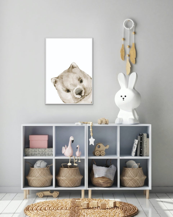 Peeking Wombat Nursery Sketch - Australian Native Animal Stretched Canvas or Wall Art Print - I Heart Wall Art - Poster Print, Canvas Print or Framed Art Print