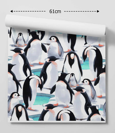 Penguin Colony - Watercolour Penguin Illustration Wallpaper - I