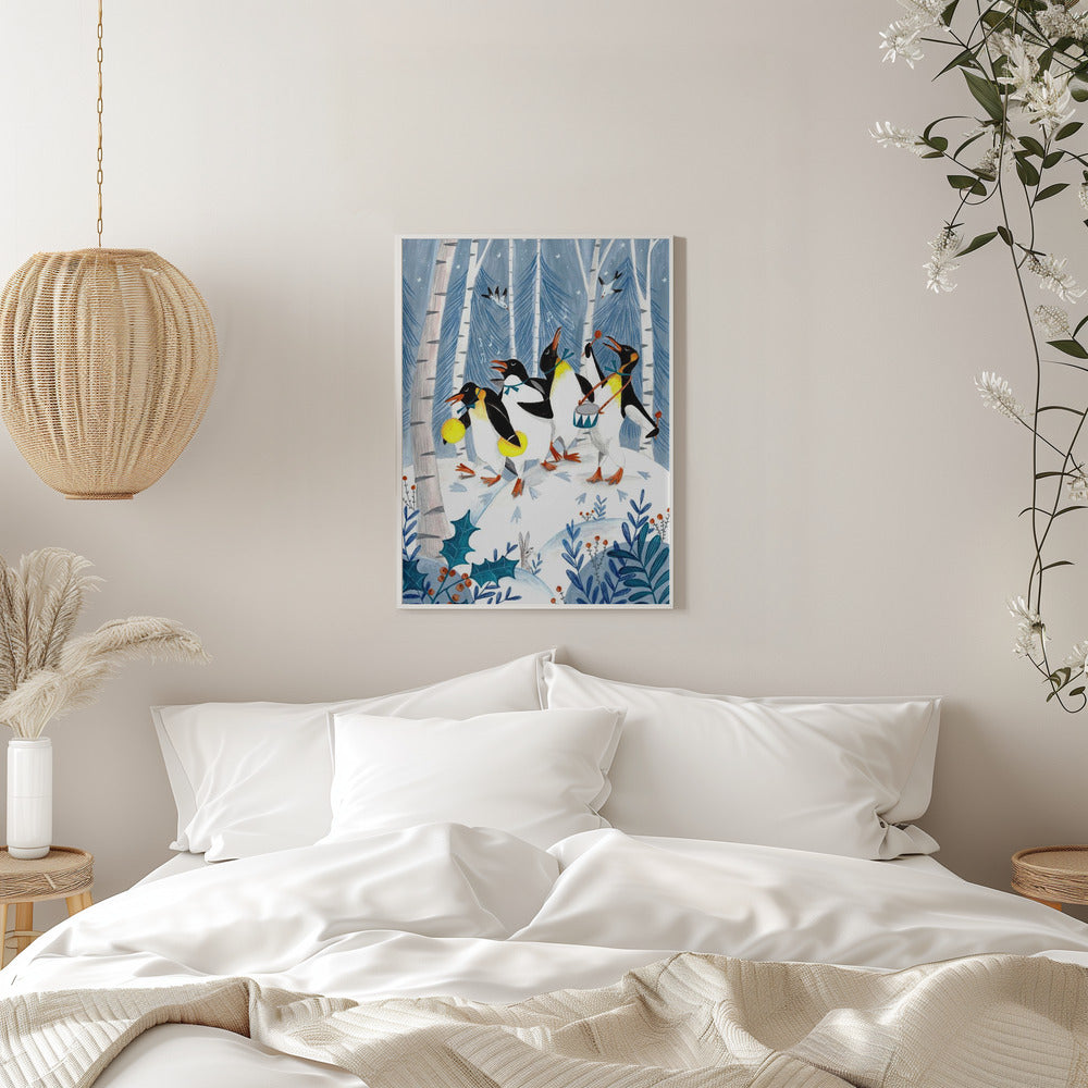 Penguins make music in the forest - Stretched Canvas, Poster or Fine Art Print I Heart Wall Art