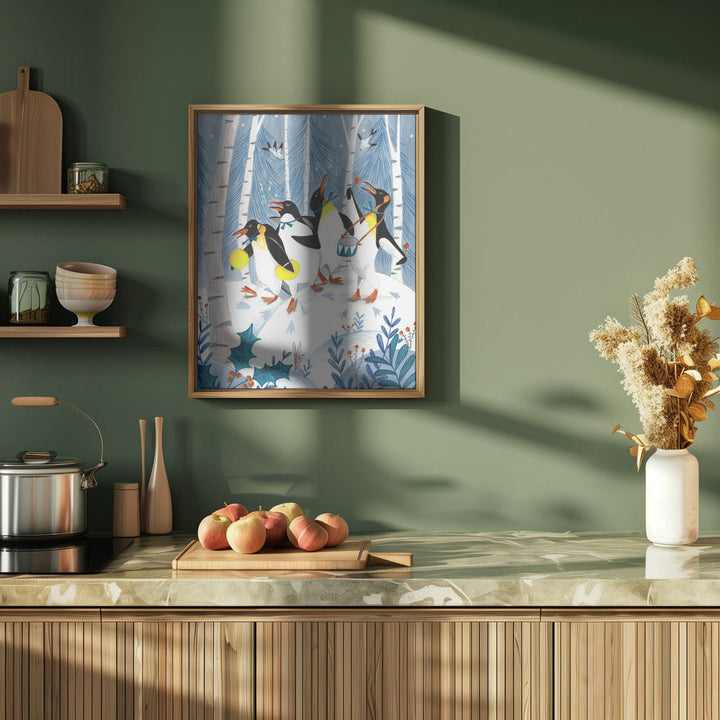 Penguins make music in the forest - Stretched Canvas, Poster or Fine Art Print I Heart Wall Art
