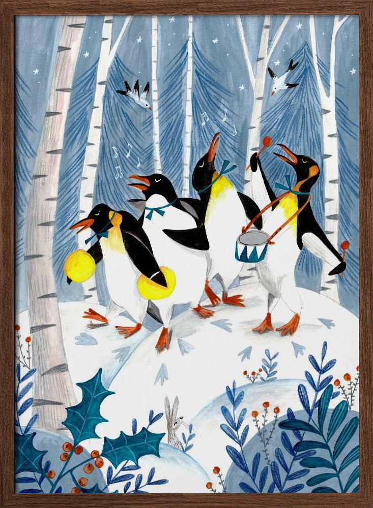 Penguins make music in the forest - Stretched Canvas, Poster or Fine Art Print I Heart Wall Art