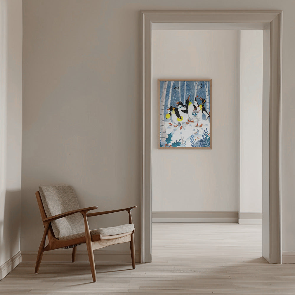 Penguins make music in the forest - Stretched Canvas, Poster or Fine Art Print I Heart Wall Art