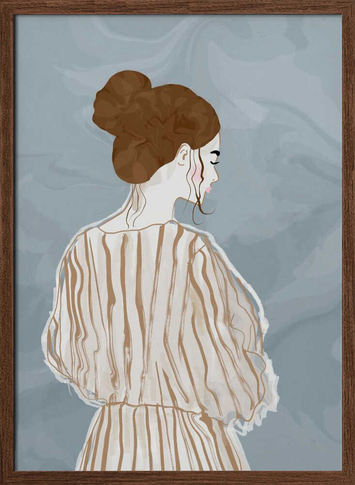 Pensive Woman Striped Dress - Stretched Canvas, Poster or Fine Art Print - I Heart Wall Art - Poster Print, Canvas Print or Framed Art Print