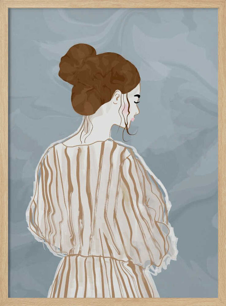 Pensive Woman Striped Dress - Stretched Canvas, Poster or Fine Art Print - I Heart Wall Art - Poster Print, Canvas Print or Framed Art Print