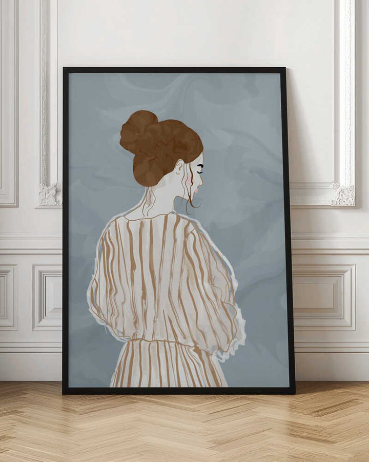 Pensive Woman Striped Dress - Stretched Canvas, Poster or Fine Art Print - I Heart Wall Art - Poster Print, Canvas Print or Framed Art Print