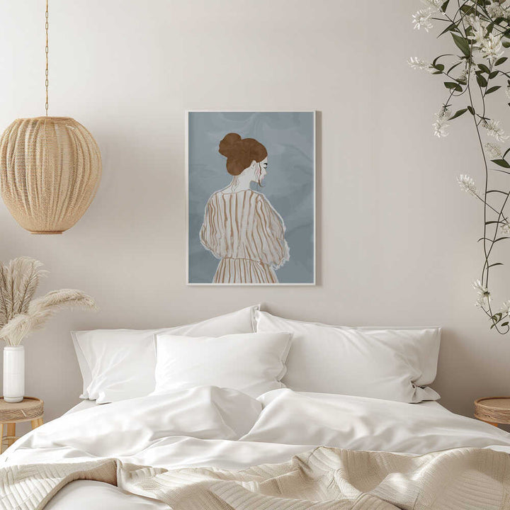 Pensive Woman Striped Dress - Stretched Canvas, Poster or Fine Art Print - I Heart Wall Art - Poster Print, Canvas Print or Framed Art Print
