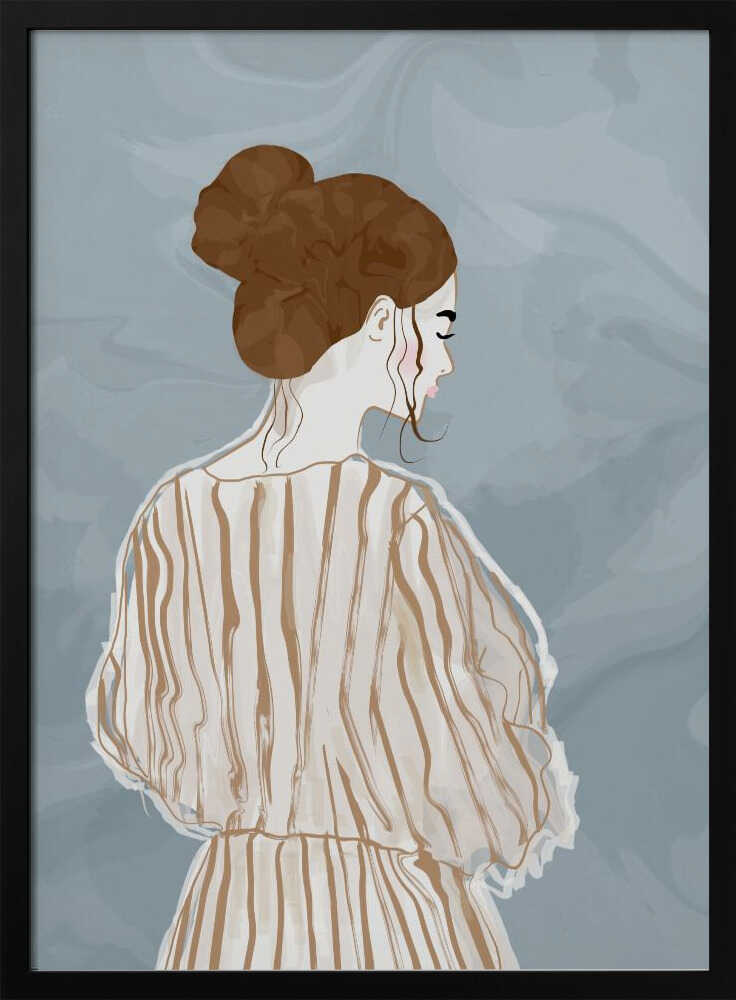 Pensive Woman Striped Dress - Stretched Canvas, Poster or Fine Art Print - I Heart Wall Art - Poster Print, Canvas Print or Framed Art Print