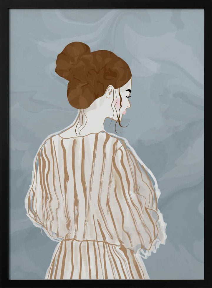 Pensive Woman Striped Dress - Stretched Canvas, Poster or Fine Art Print - I Heart Wall Art - Poster Print, Canvas Print or Framed Art Print