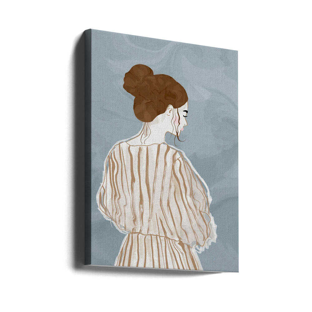 Pensive Woman Striped Dress - Stretched Canvas, Poster or Fine Art Print - I Heart Wall Art - Poster Print, Canvas Print or Framed Art Print