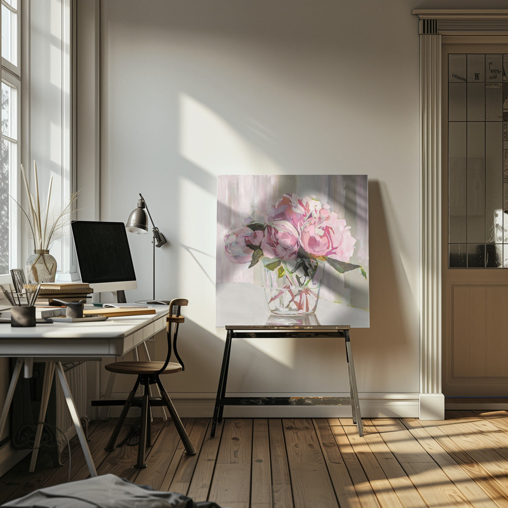 Peonies - Square Stretched Canvas, Poster or Fine Art Print I Heart Wall Art