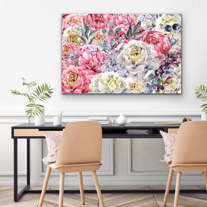 Peony Garden -Floral Pink and White Art Print and Stretched Canvas Wall Art Print - I Heart Wall Art